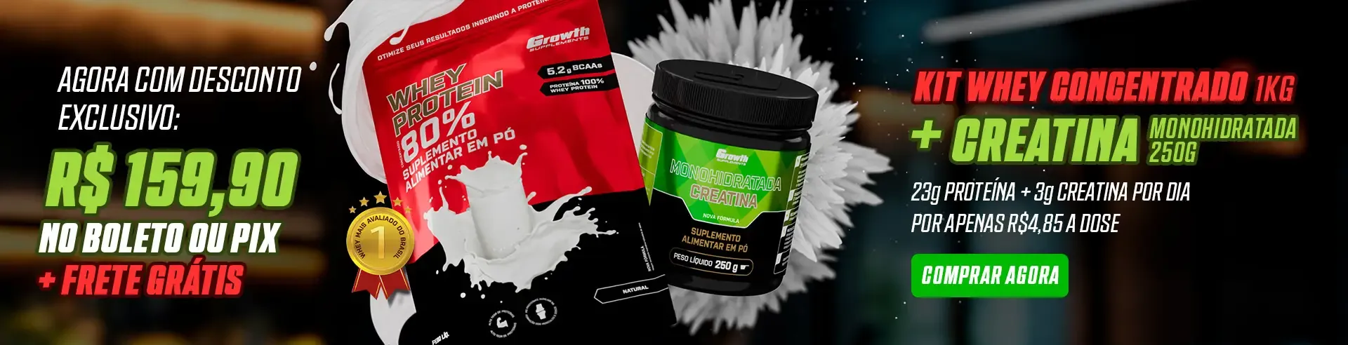 Kit whey protein concentrado 1kg e creatina monohidratada 250g