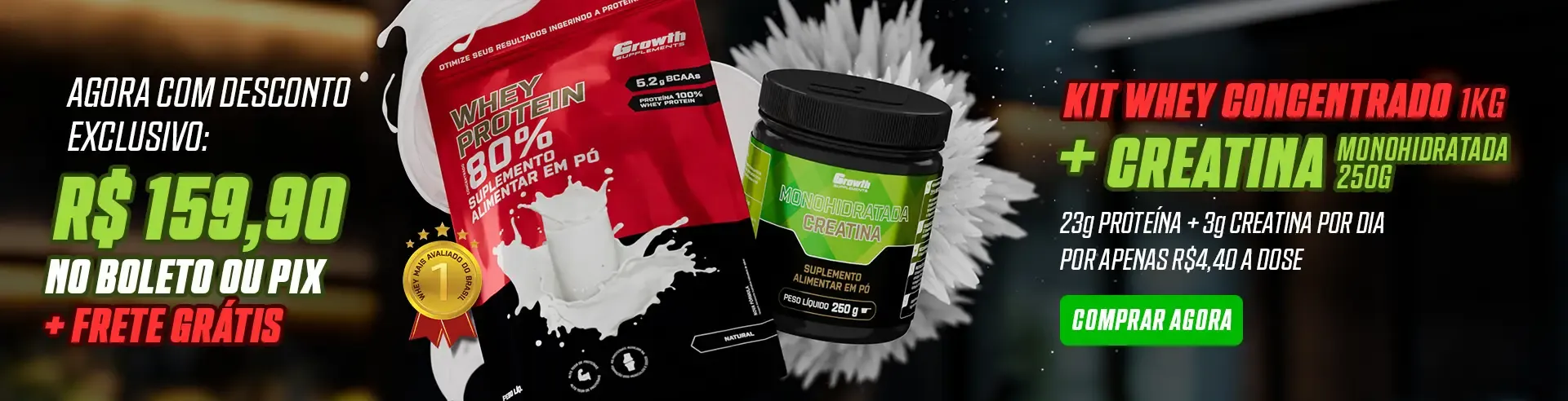 Kit whey protein concentrado 1kg e creatina monohidratada 250g