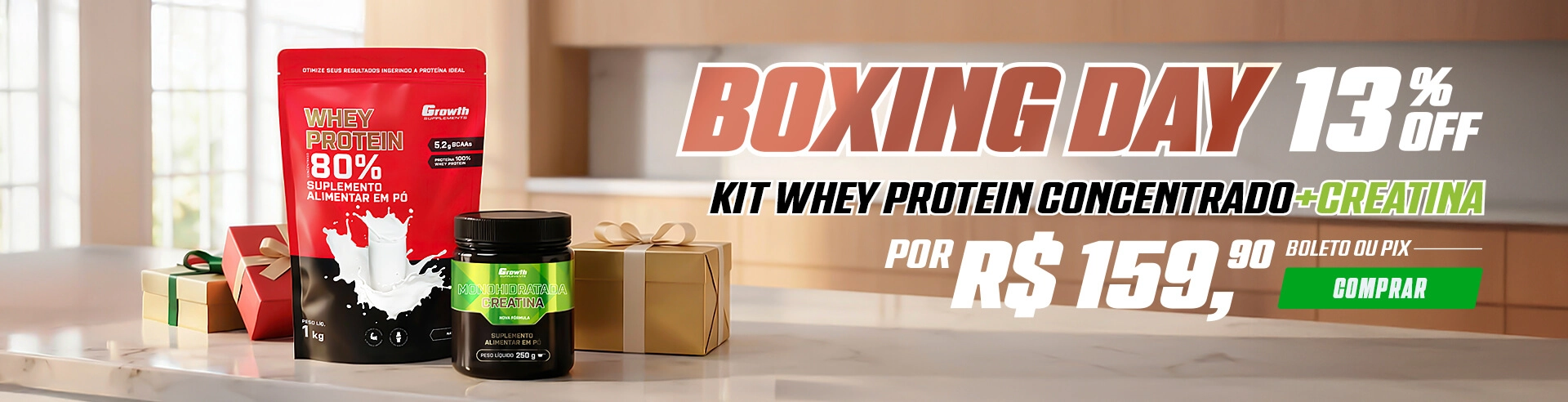Kit Whey Protein Concentrado e Creatina Monohidratada com desconto - Suplementos alimentares na Growth Supplements!