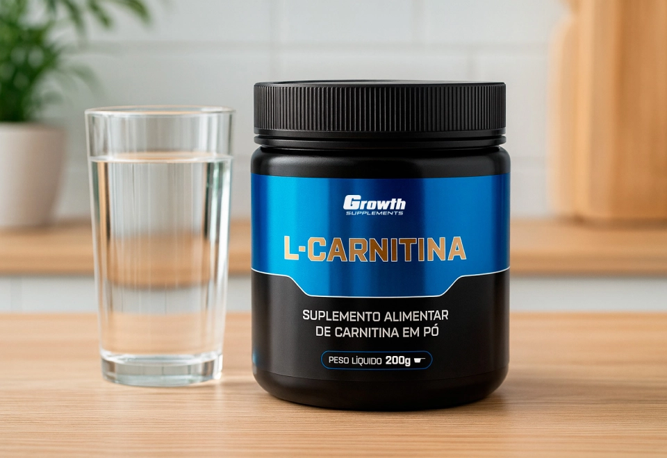 L-Carnitina ao lado de um copo de água