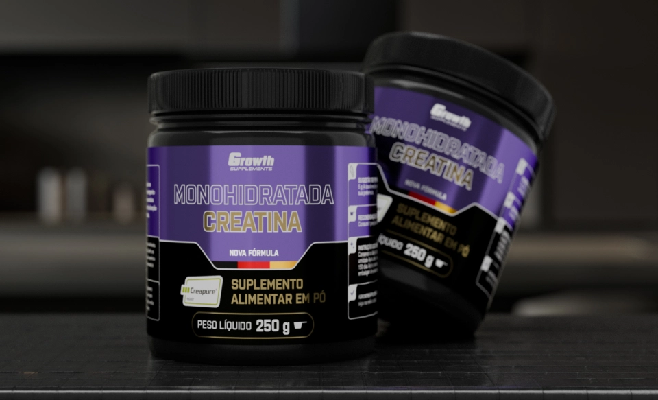 creatina CreaPure 250g da Growth Supplements em baixo do pó