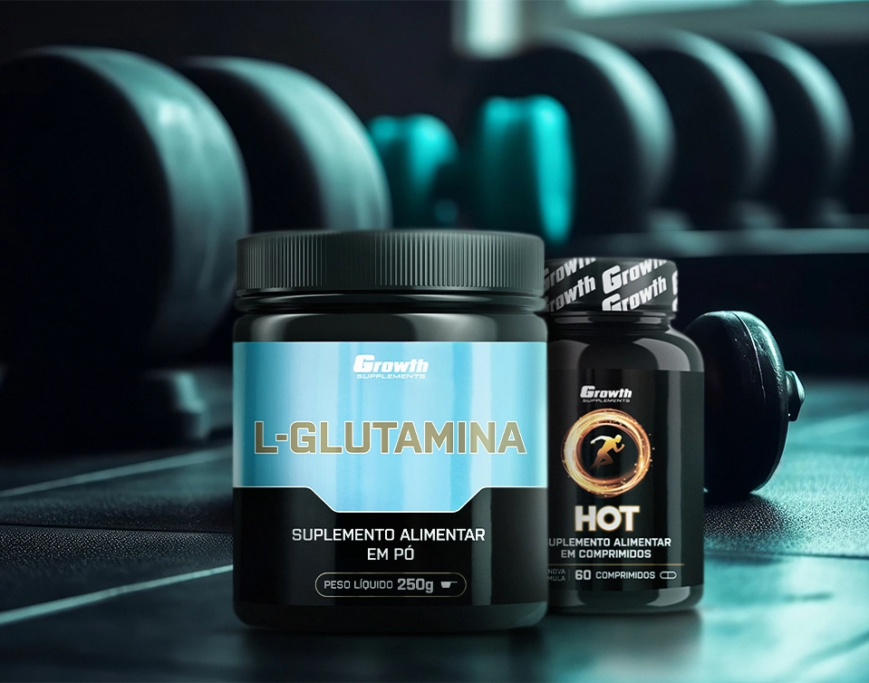 Glutamina 250g Growth Supplements e Hot 60 comprimidos Growth Supplements