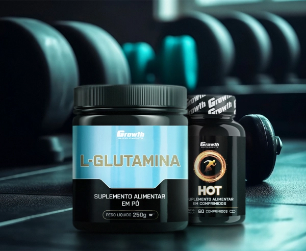 Glutamina 250g Growth Supplements e Hot 60 comprimidos Growth Supplements