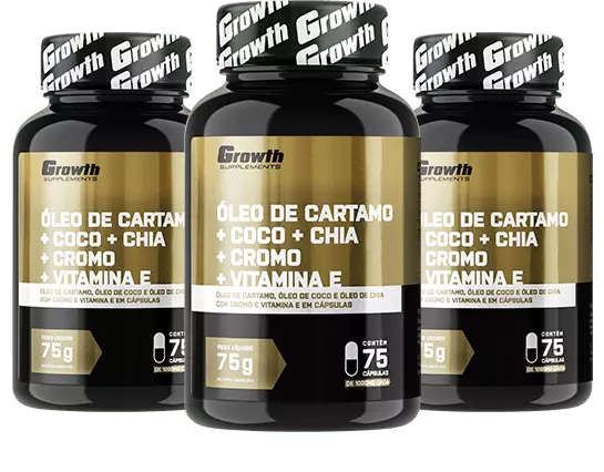 Óleo de Cartamo + Coco + Chia + Cromo + Vit. E (75 caps) - Growth Supplements