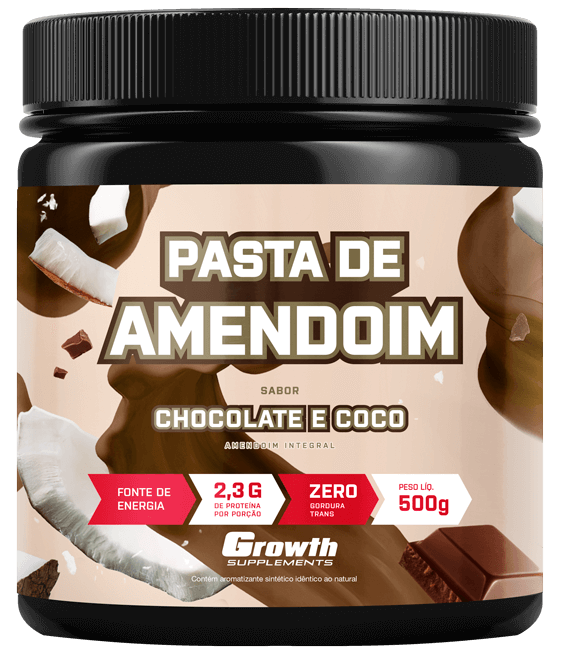 Pasta de Amendoim Sabor Chocolate e Coco 500g, Growth