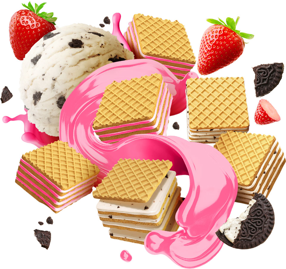 Wafer Protein com morangos e sorvete