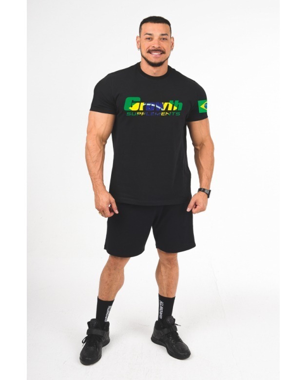 CAMISETA PRETA LOGO BRASIL- GROWTH SUPPLEMENTS