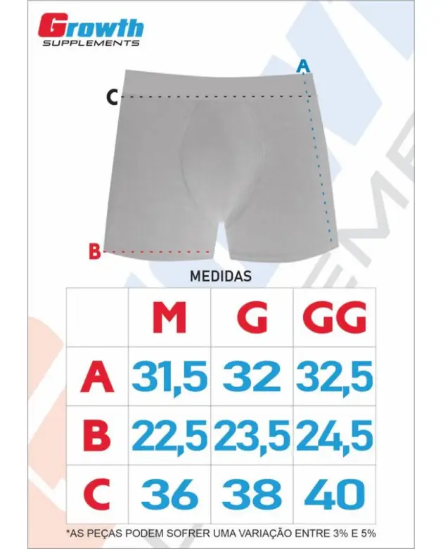 CUECA CINZA CLARO ELASTICO CHUMBO C/ PRETO - GROWTH SUPPLEMENTS