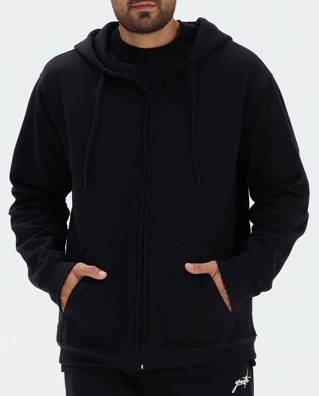 Jaqueta Moletom Growth Zíper Frontal E Capuz Preto