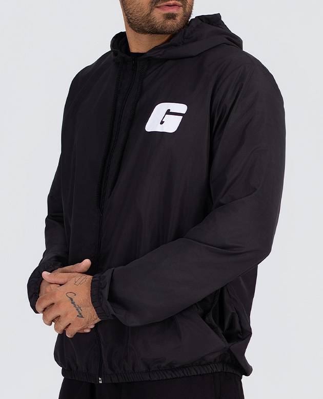 Jaqueta Preta Corta Vento G Branco