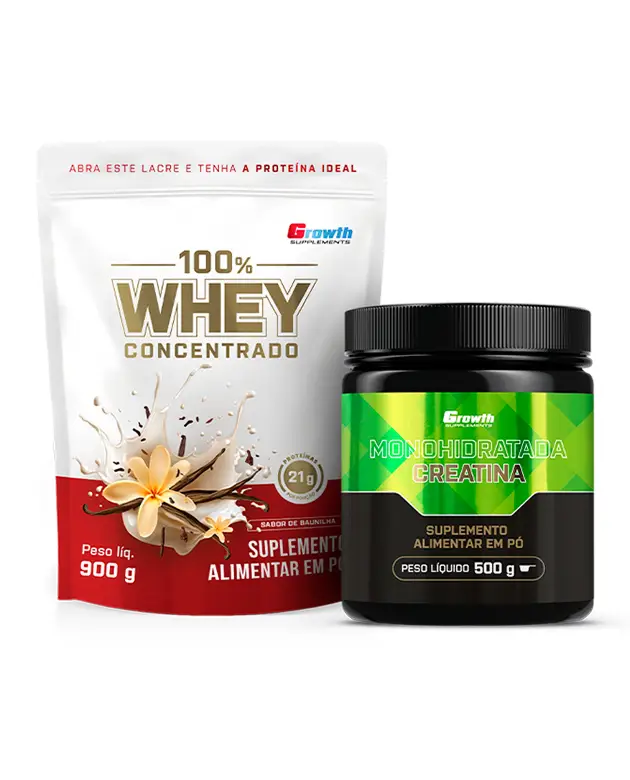 Kit 100% Whey Protein Concentrado 900g e Creatina Monohidratada 500g