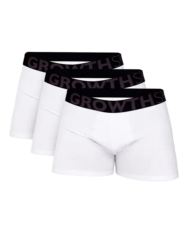 Kit 3 Cuecas Boxer Branco Growth Premium