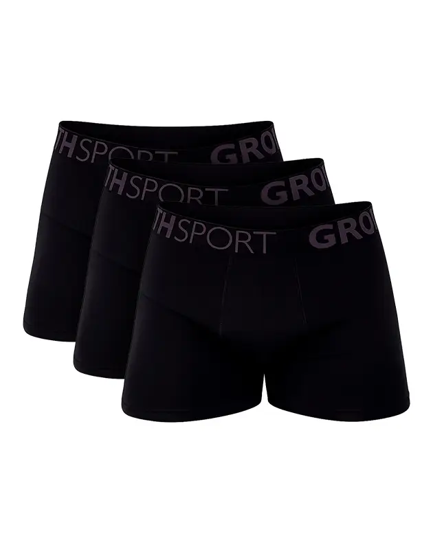 Kit 3 Cuecas Boxer Preta Growth Premium
