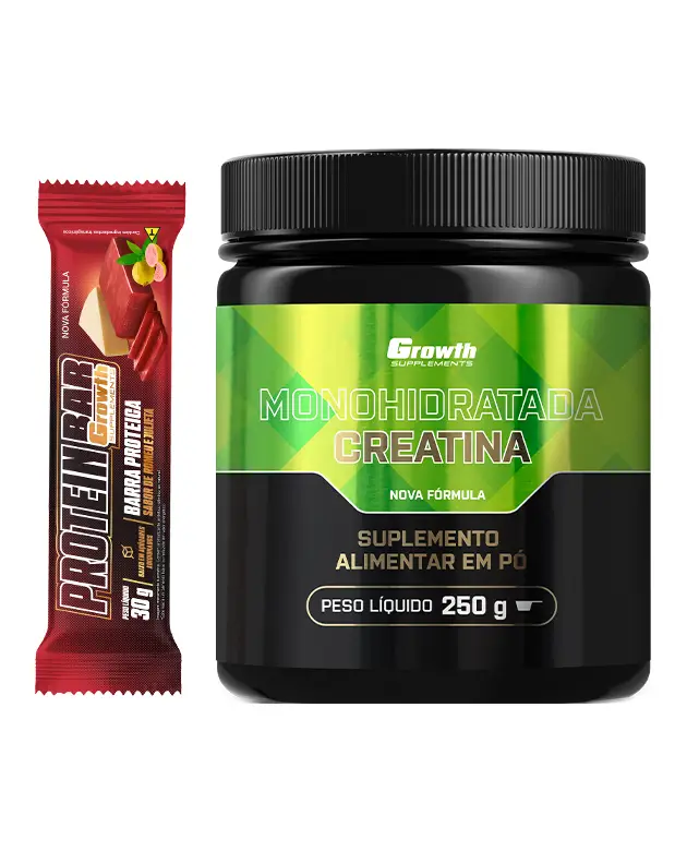 Kit creatina monohidratada 250g + protein bar 30g display c/ 12 un