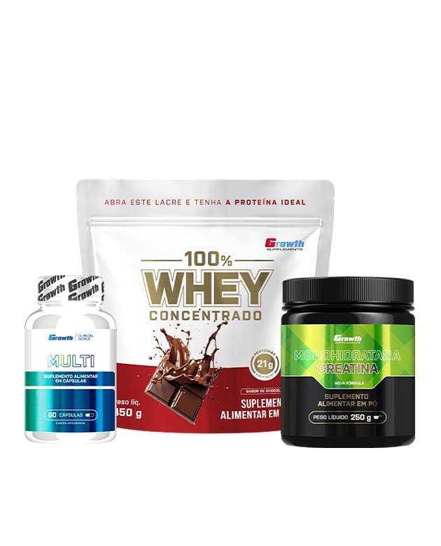 Kit Performance Diária - 100% Whey Protein Concentrado(450g) + Creatina Monohidratada (250g) + Multivitamínico (60caps)