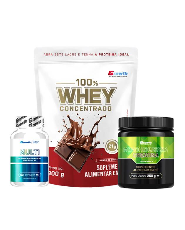 Kit Performance Diária - 100% Whey Protein Concentrado (900g) + Creatina Monohidratada (250g) + Multivitamínico (60caps)