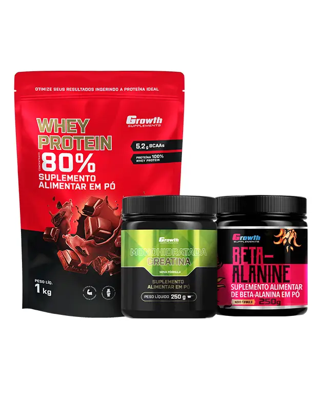 Kit whey protein concentrado 1kg, creatina monohidrata 250g, beta alanina 250g