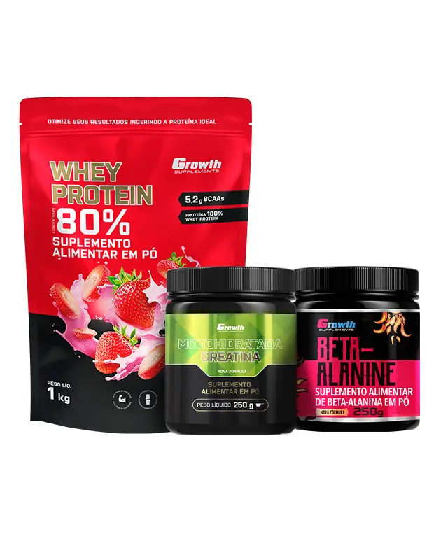 Kit Whey Protein Concentrado 1kg, Creatina Monohidrata 250g, Beta Alanina 250g
