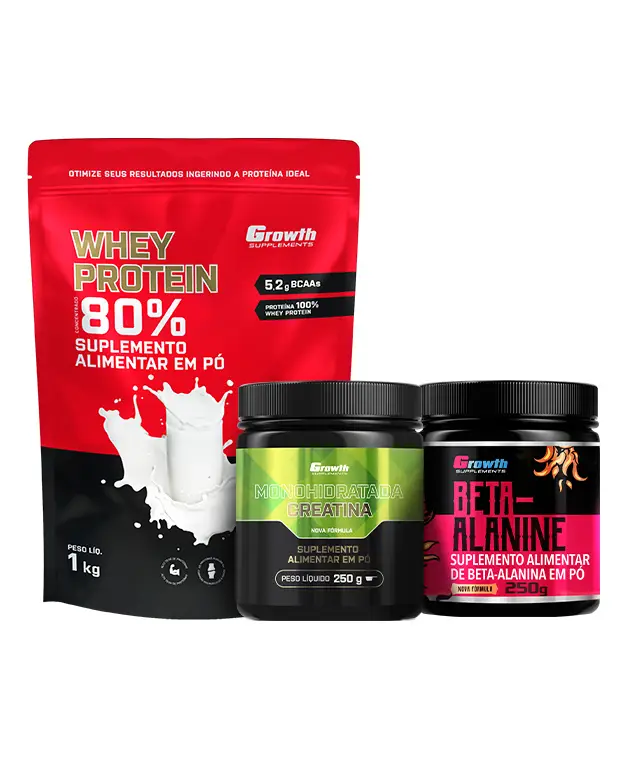 Kit Whey Protein Concentrado 1kg, Creatina Monohidrata 250g, Beta Alanina 250g