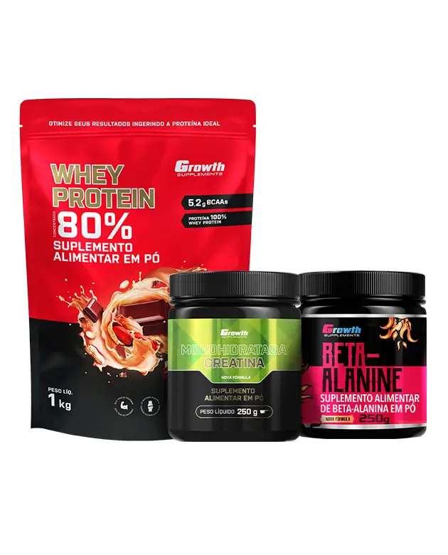 Kit Whey Protein Concentrado 1kg, Creatina Monohidrata 250g, Beta Alanina 250g