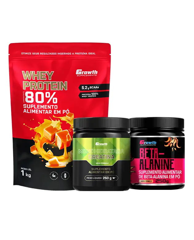 Kit Whey Protein Concentrado 1kg, Creatina Monohidrata 250g, Beta Alanina 250g