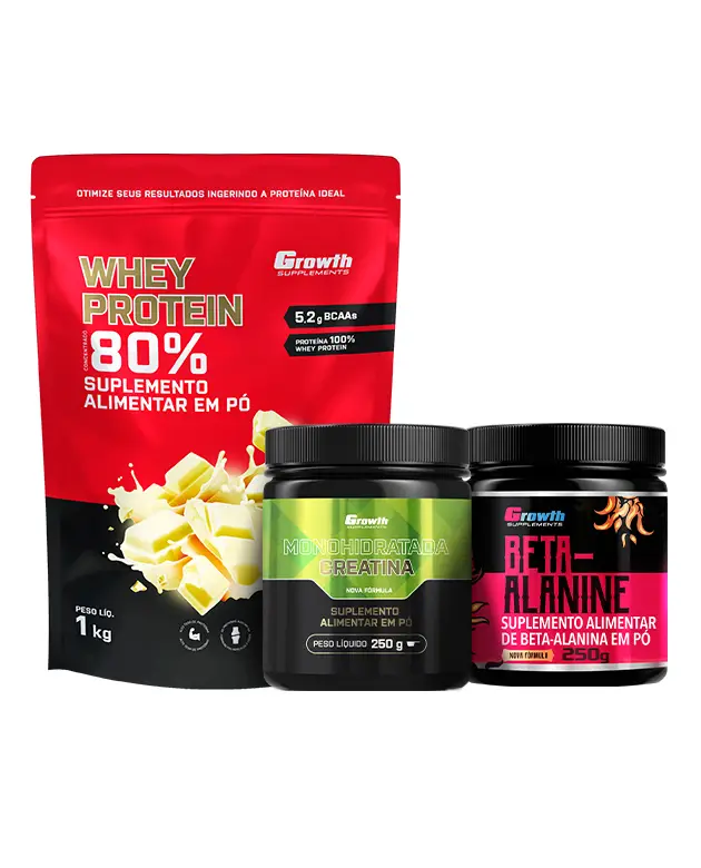 Kit Whey Protein Concentrado 1kg, Creatina Monohidrata 250g, Beta Alanina 250g