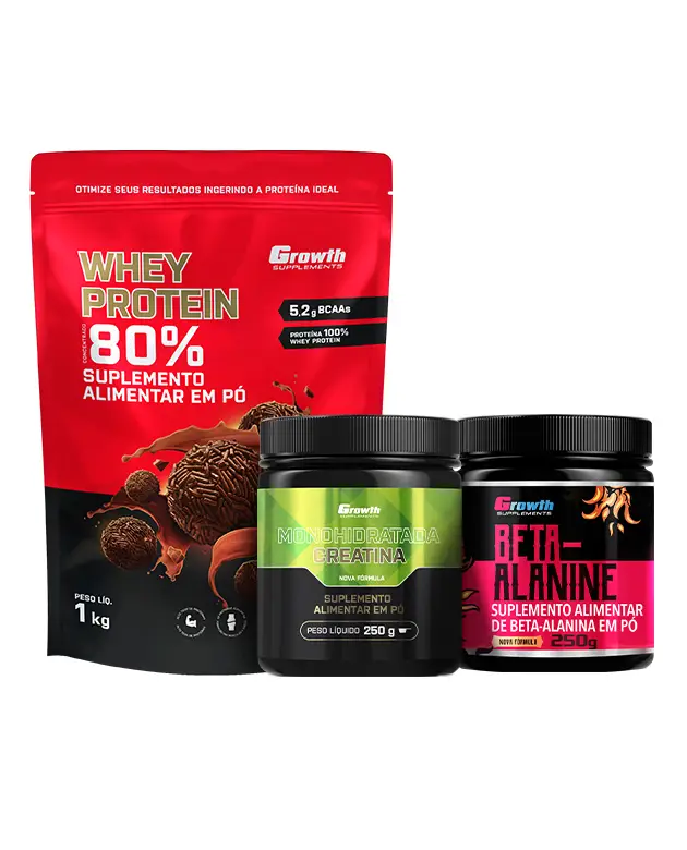 Kit Whey Protein Concentrado 1kg, Creatina Monohidrata 250g, Beta Alanina 250g