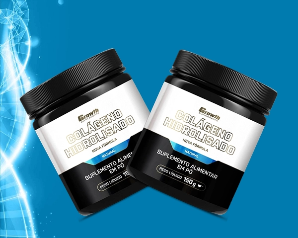 Growth Supplements - IMAGEM ILUSTRATIVA COLÁGENO HIDROLISADO EM UM FUNDO AZUL