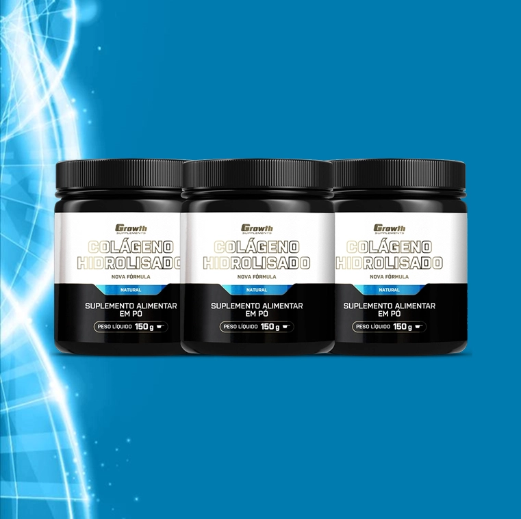 Growth Supplements - IMAGEM ILUSTRATIVA COLÁGENO HIDROLISADO EM UM FUNDO AZUL