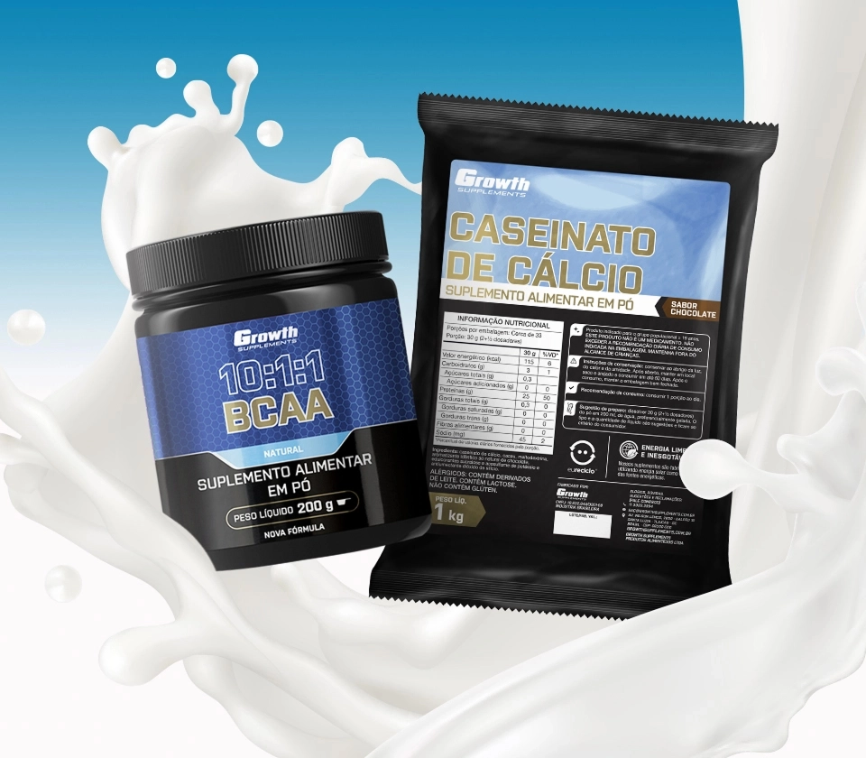 GROWTH SUPPLEMENTS - Embalagens de Caseinato de Cálcio e BCAA 10:1:1 200 g