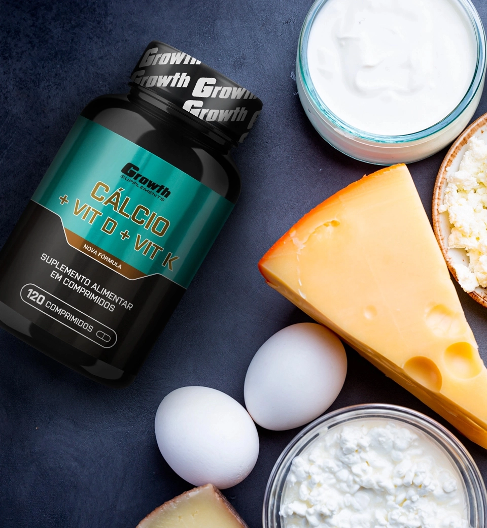 GROWTH SUPPLEMENTS - Embalagem de Cálcio + Vitamina D3 + Vitamina K e queijos