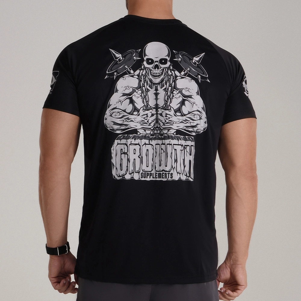 Camiseta de treino Dry-Fit Cor Preta com Caveira - Growth Supplements