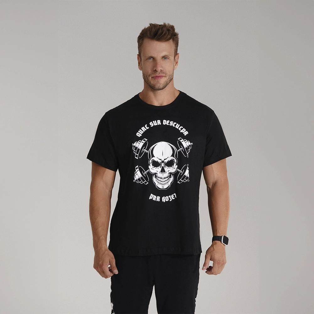 CAMISETA CAVEIRA TREINO QUAL SUA DESCULPA - GROWTH SUPPLEMENTS