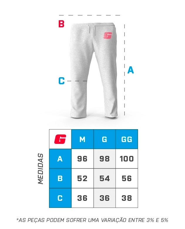 Tabela de medidas da calça - GROWTH SUPPLEMENTS