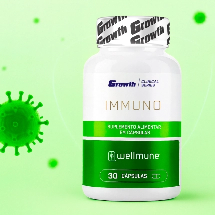 Immuno Wellmune Growth Supplements ao lado da representação do sistema imunológico