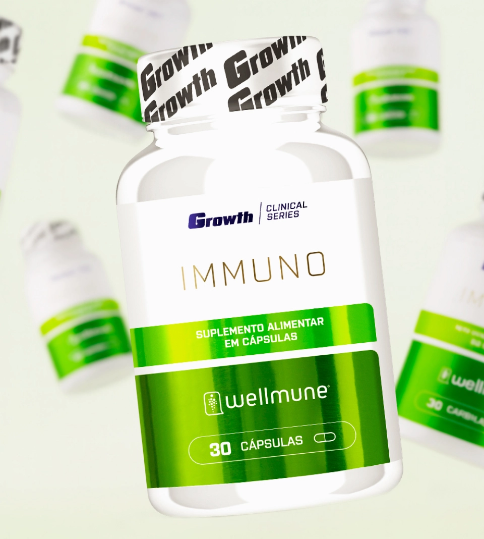 Três embalagens do Immuno Wellmune Growth Supplements