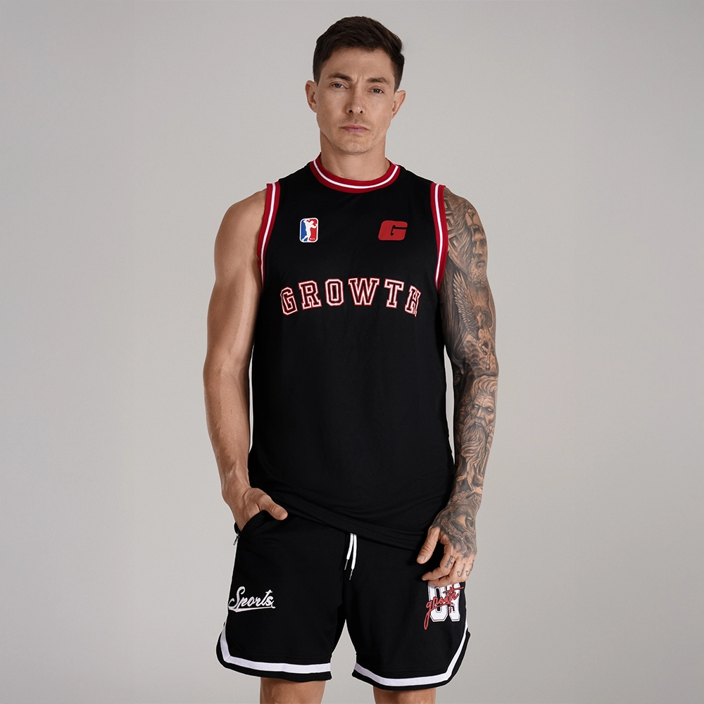 Regata Basquete Preta Logo Vermelho Growth Desde 2009