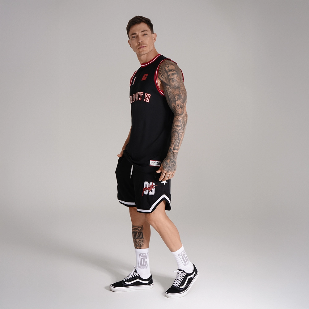 Regata Basquete Preta Logo Vermelho Growth Desde 2009