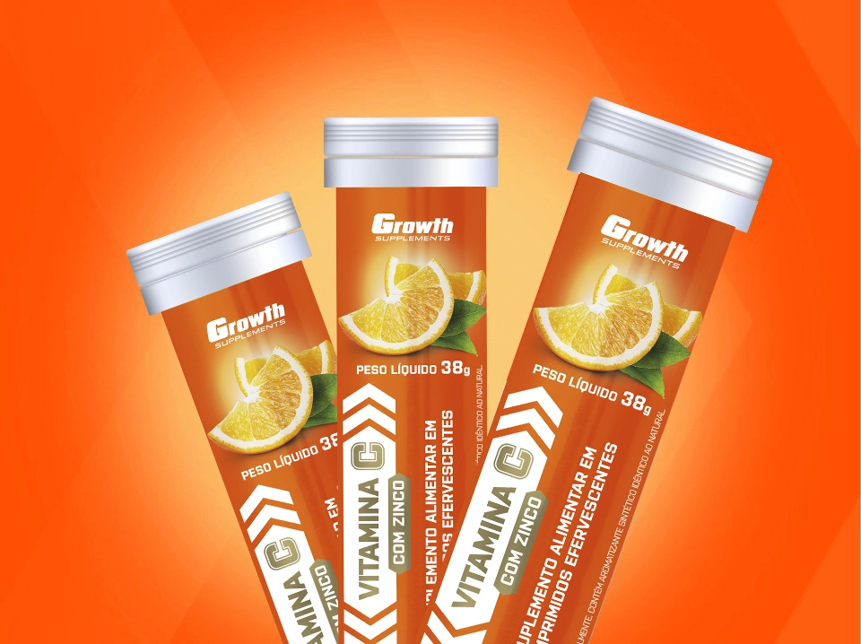 Três tubos de vitamina C da Growth Supplements