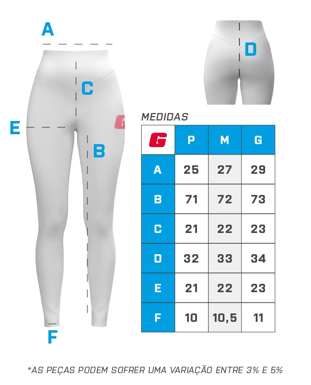 Tabela de medidas do legging - GROWTH SUPPLEMENTS