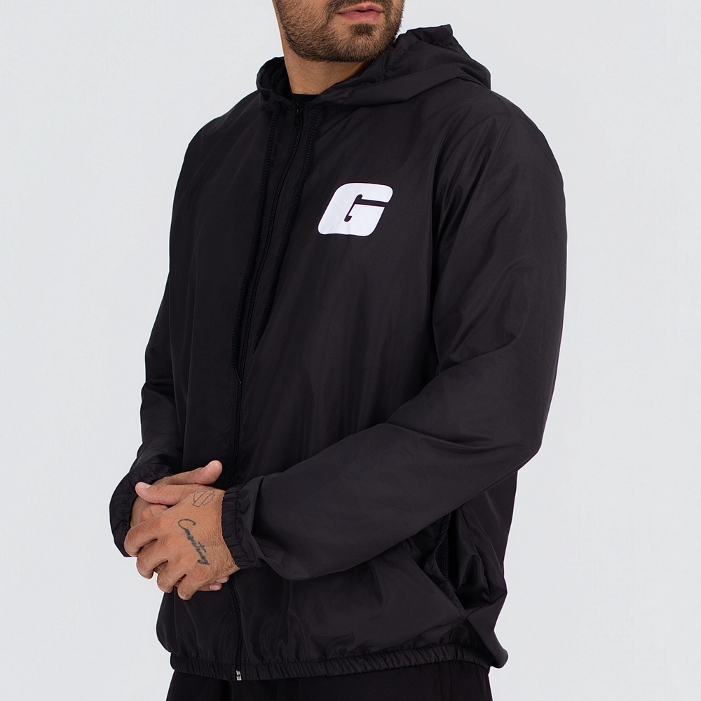 Jaqueta Preta Corta Vento G Branco