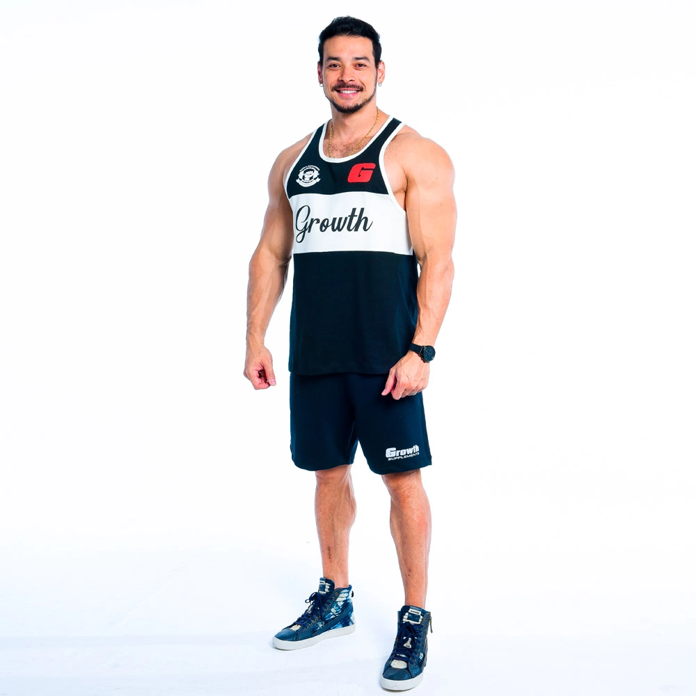 REGATA PRETA OFF GROWTH CLASSIC - EDIÇÃO LIMITADA - visão de perfil - Atleta Felipe Franco TeamGrowth