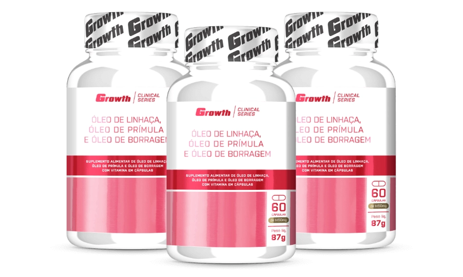 GROWTH SUPPLEMENTS - Embalagens de óleo de linhaça, óleo de prímula e óleo de borragem