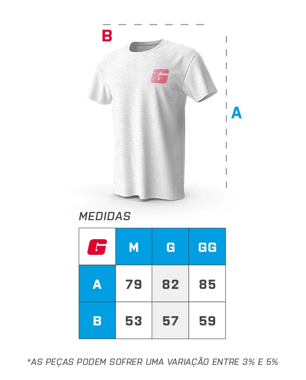 Tabela de medidas da camiseta 
