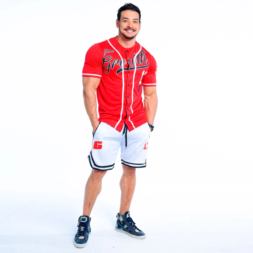 CAMISA PREMIUM BASEBALL GROWTH RED - EDIÇÃO LIMITADA - visão lateral - Atleta Felipe Franco TeamGrowth