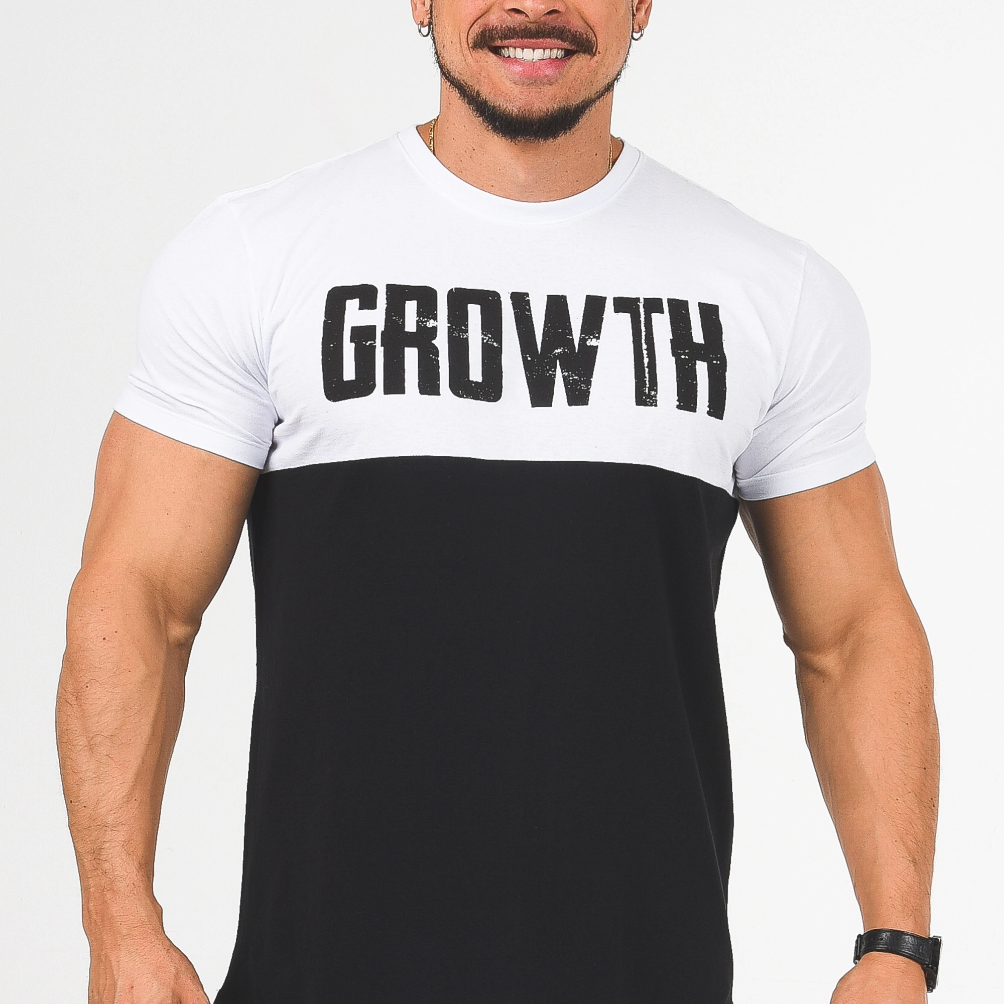 CAMISETA PREMIUM LONG PRETA RECORTE BRANCA - GROWTH SUPPLEMENTS