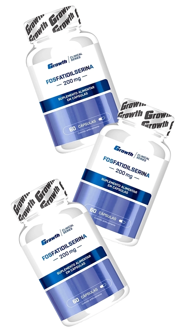 Três embalagens do suplemento de fosfatidilserina da Growth Supplements