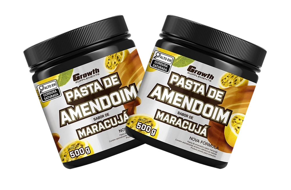 Pasta de amendoim sabor maracujá ao lado de fatias de um maracujá