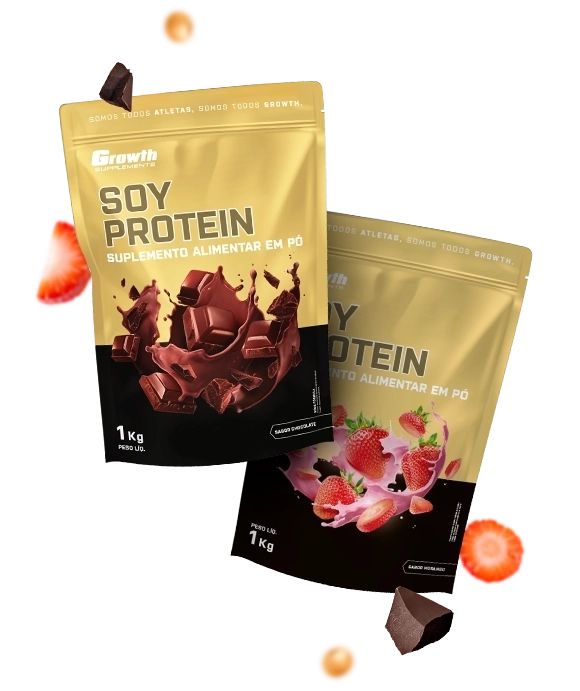 GROWTH SUPPLEMENTS - Embalagens de Soy Protein sabores Morango e Chocolate