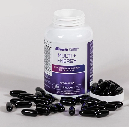 Multi + Energy (60 caps) - Growth Supplements ao lado das capsulas